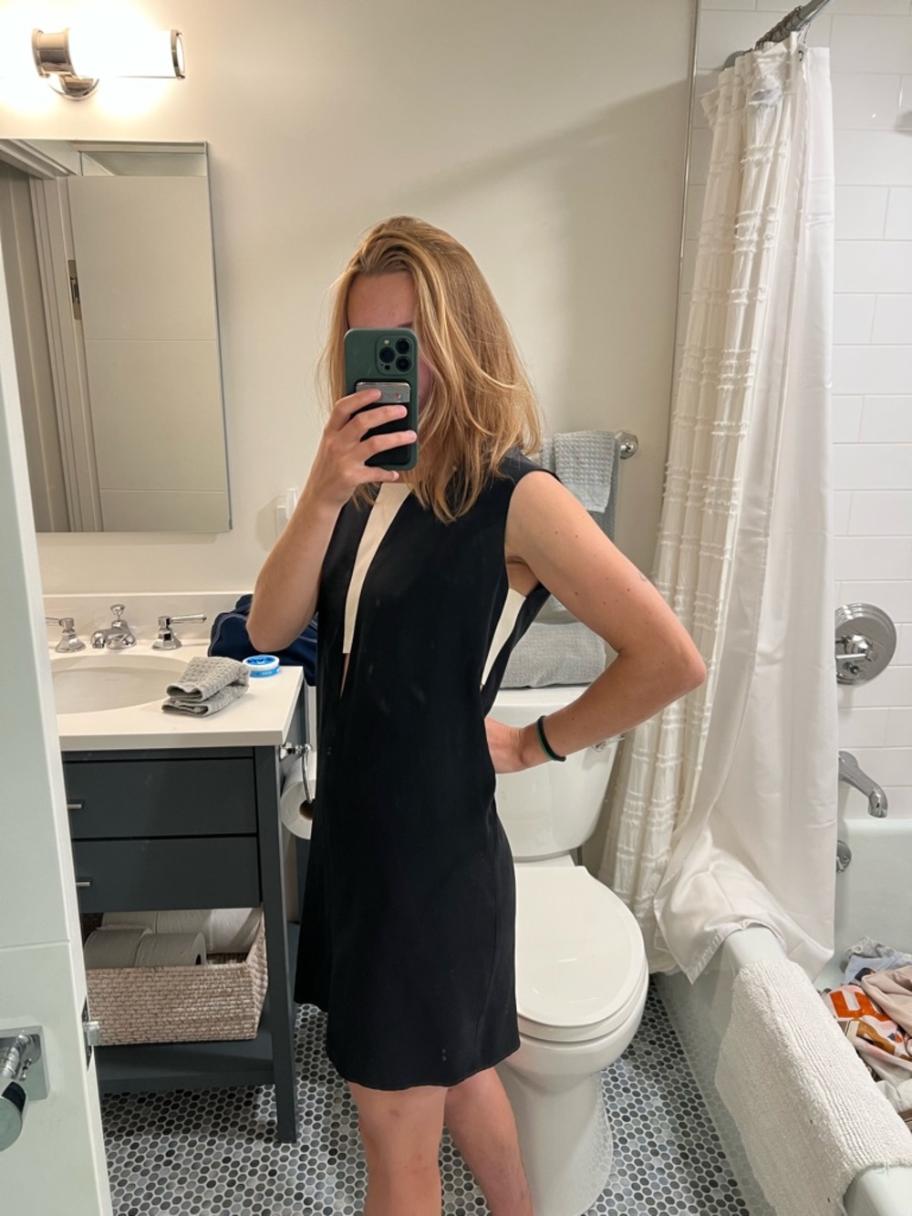 MASON Sleeveless V-Neck Shift Dress with Cream Inset - Picture 2 of 5